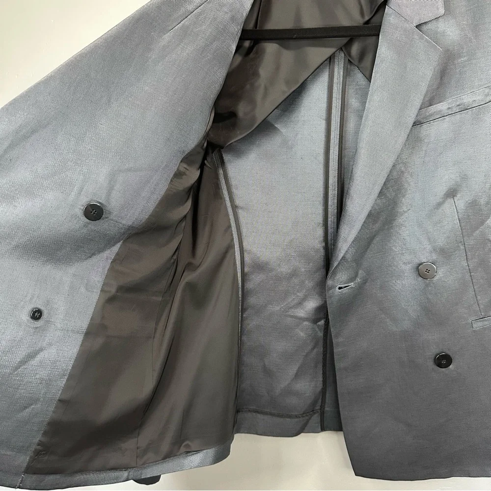 Theory Double-Breasted Shiny‎ Linen Blazer